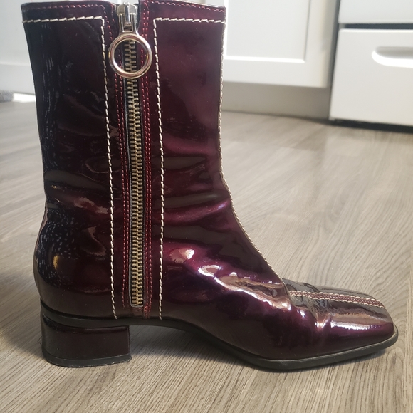 Burgandy Patent Leather Boots - Picture 2 of 5